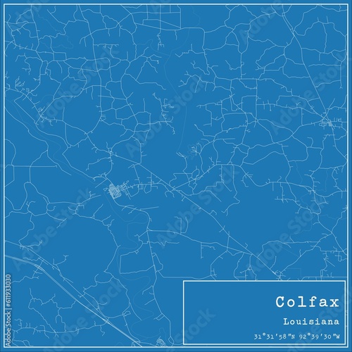 Blueprint US city map of Colfax  Louisiana.
