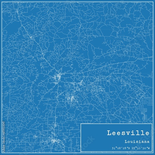 Blueprint US city map of Leesville, Louisiana. photo