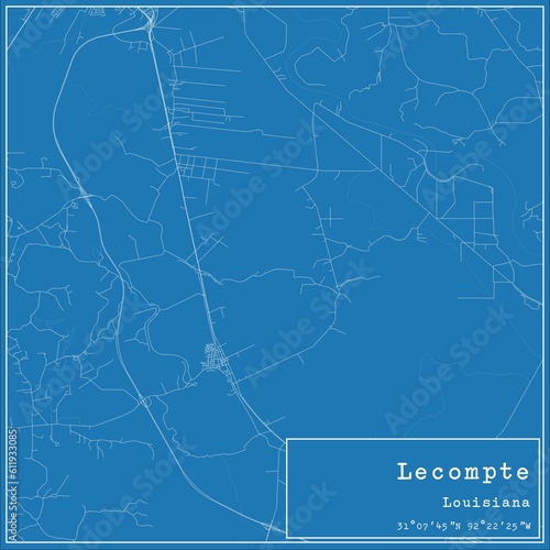 Blueprint US city map of Lecompte, Louisiana.