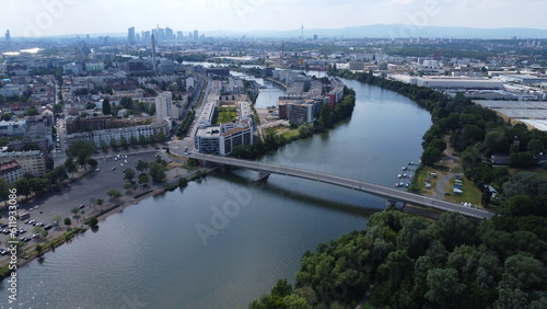 A section of the city Offenbach, where Carl-Ulrich bridge connects the two Main river banks. © Phuc