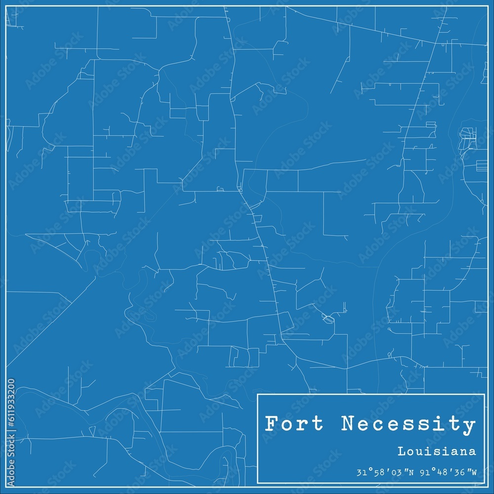 Blueprint US city map of Fort Necessity, Louisiana.