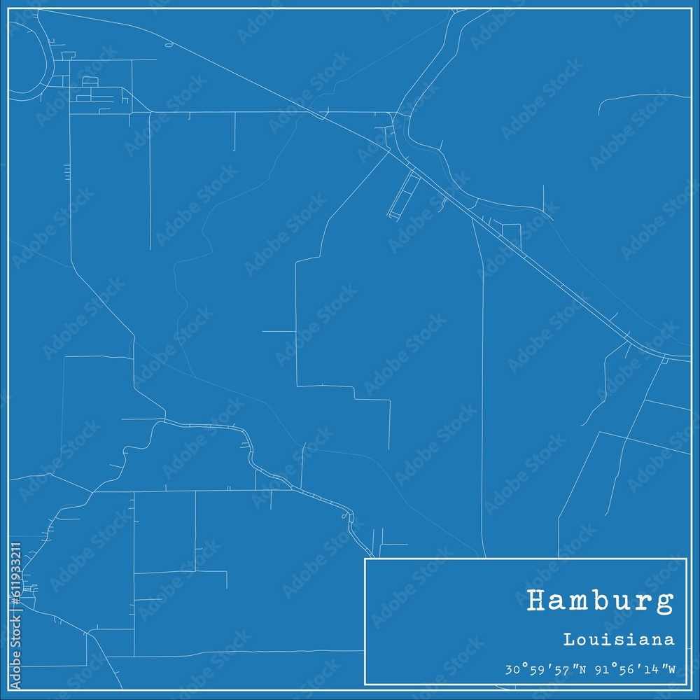 Blueprint US city map of Hamburg, Louisiana.