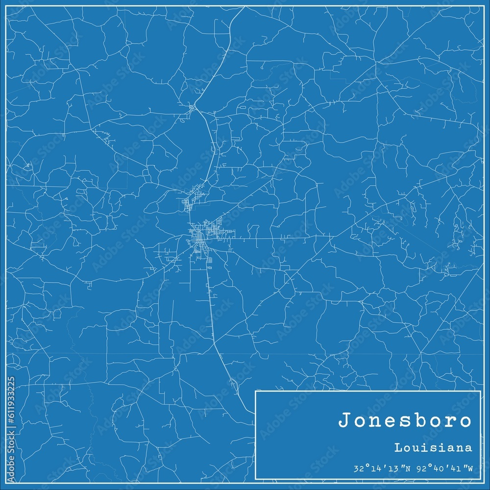 Blueprint US city map of Jonesboro, Louisiana.