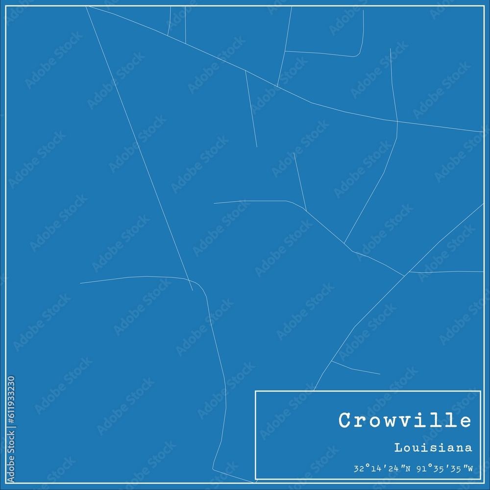 Fototapeta premium Blueprint US city map of Crowville, Louisiana.