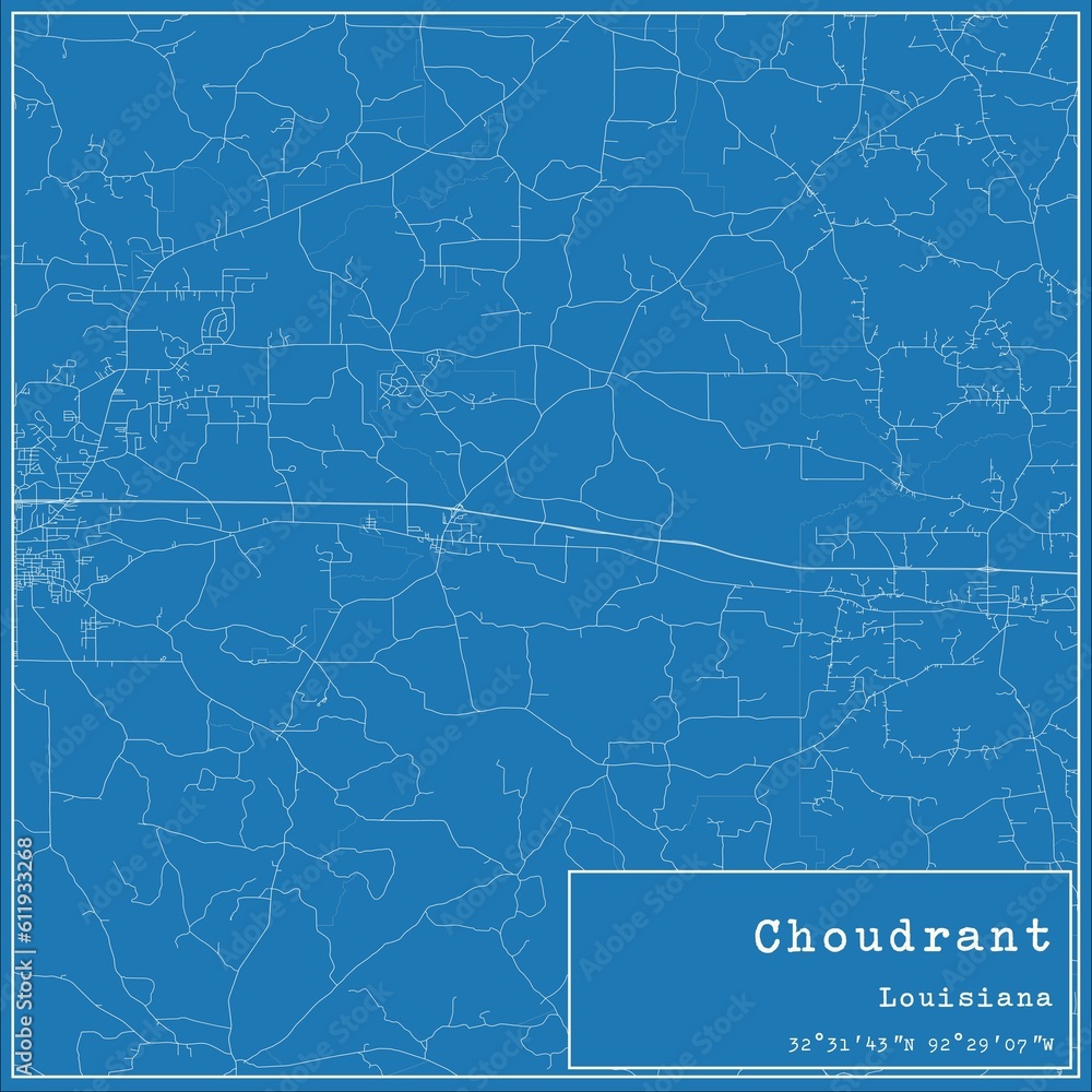 Blueprint US city map of Choudrant, Louisiana.
