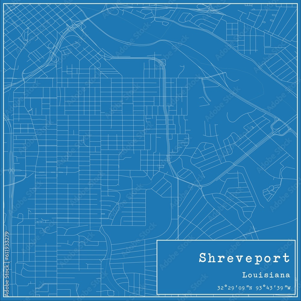 Fototapeta premium Blueprint US city map of Shreveport, Louisiana.