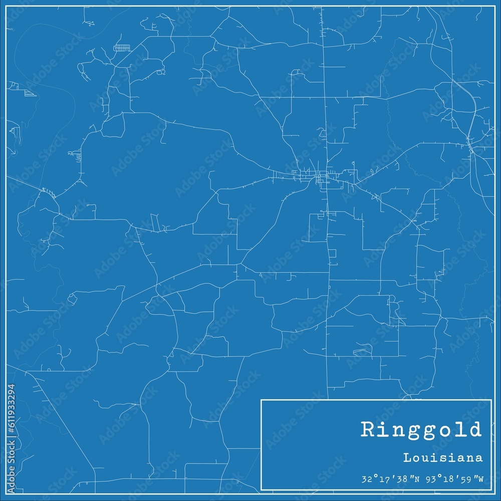 Obraz premium Blueprint US city map of Ringgold, Louisiana.