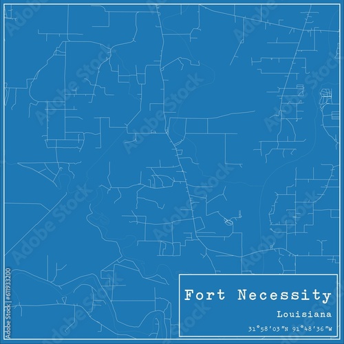 Blueprint US city map of Fort Necessity, Louisiana.