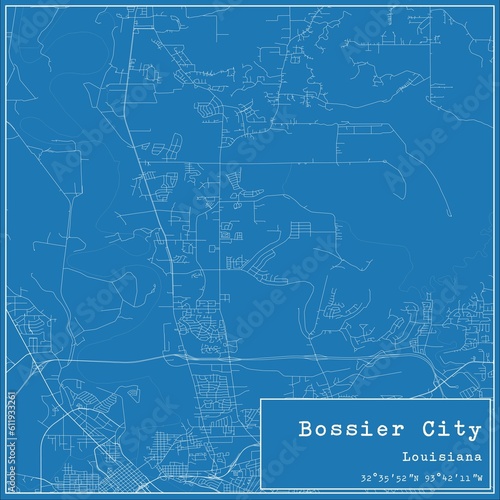 Blueprint US city map of Bossier City, Louisiana. photo