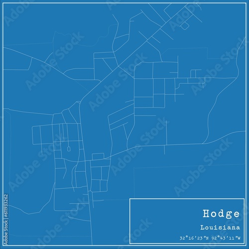Blueprint US city map of Hodge, Louisiana.