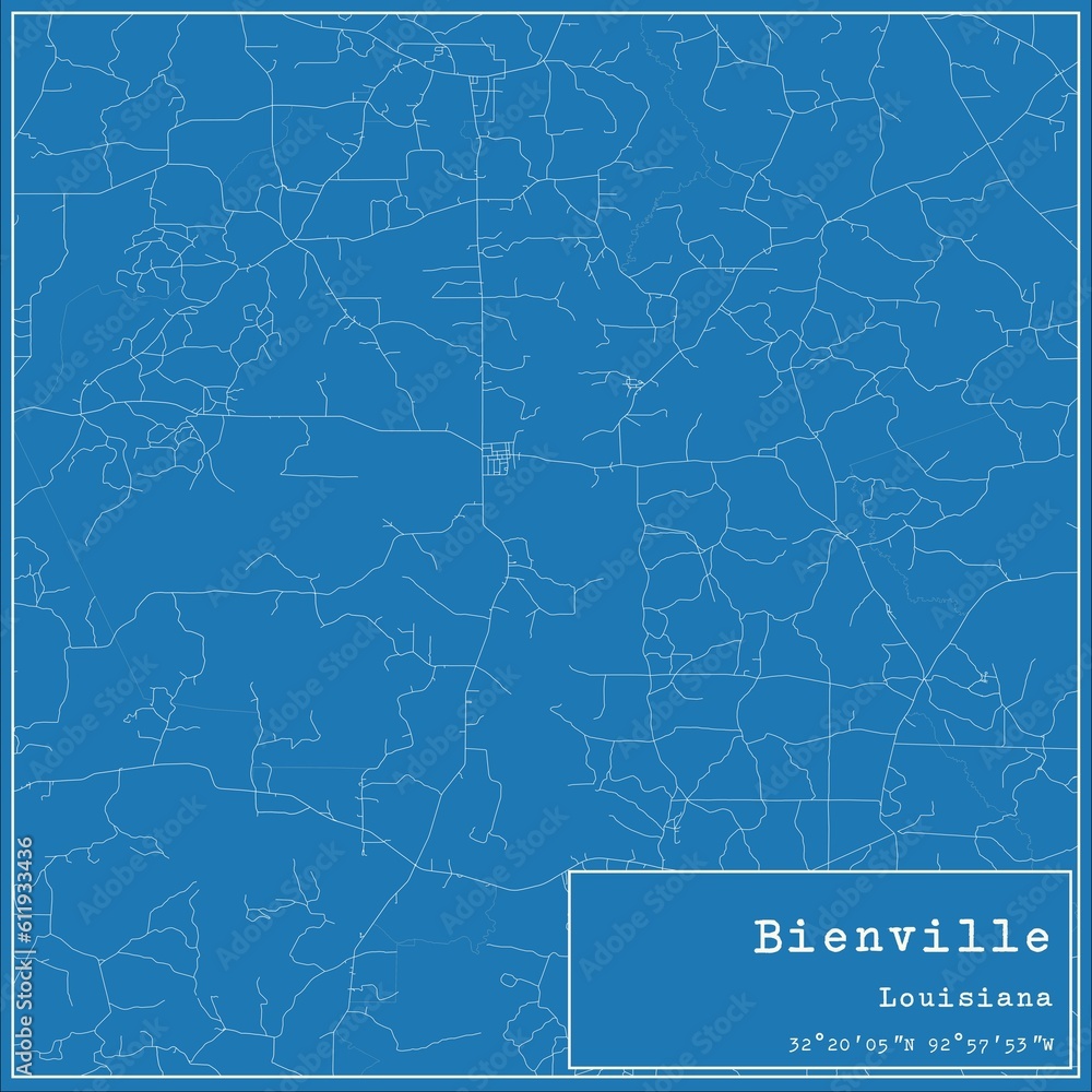Blueprint US city map of Bienville, Louisiana.