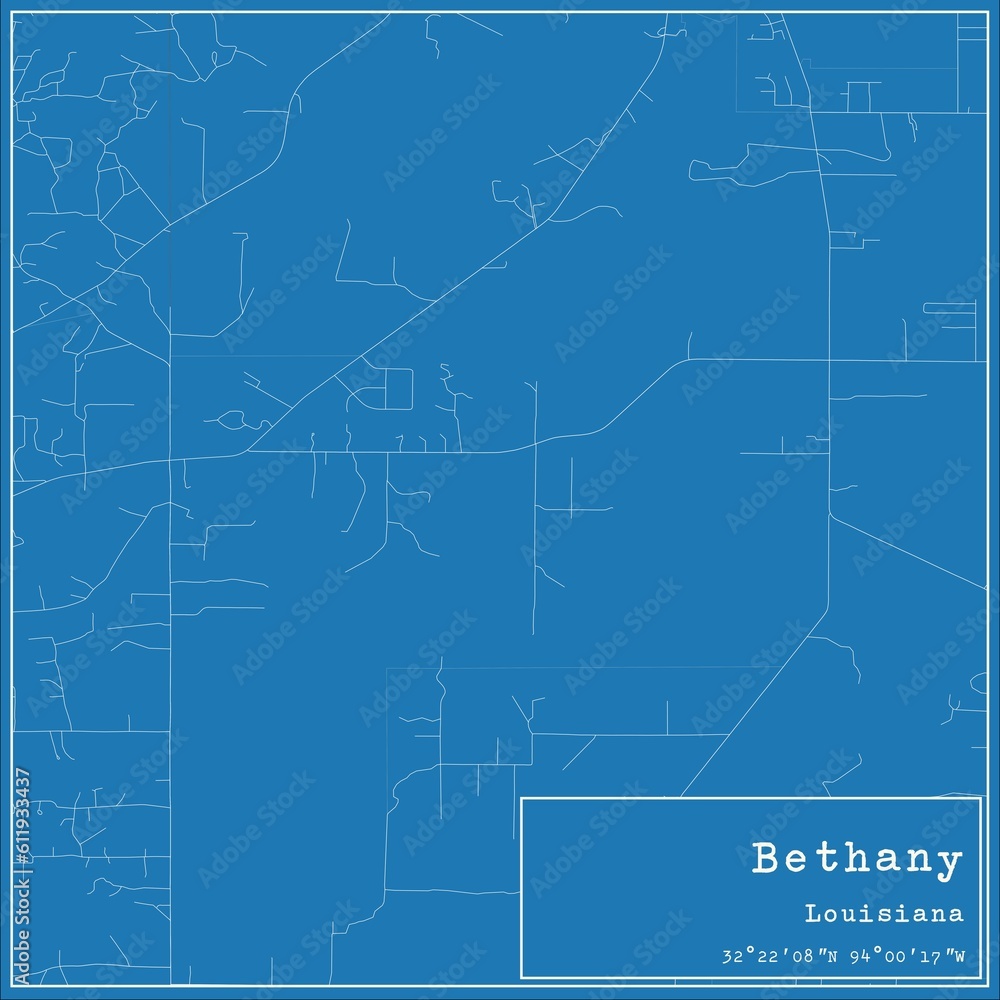 Blueprint US city map of Bethany, Louisiana. Blueprint US city map of Bethany, Louisiana.
