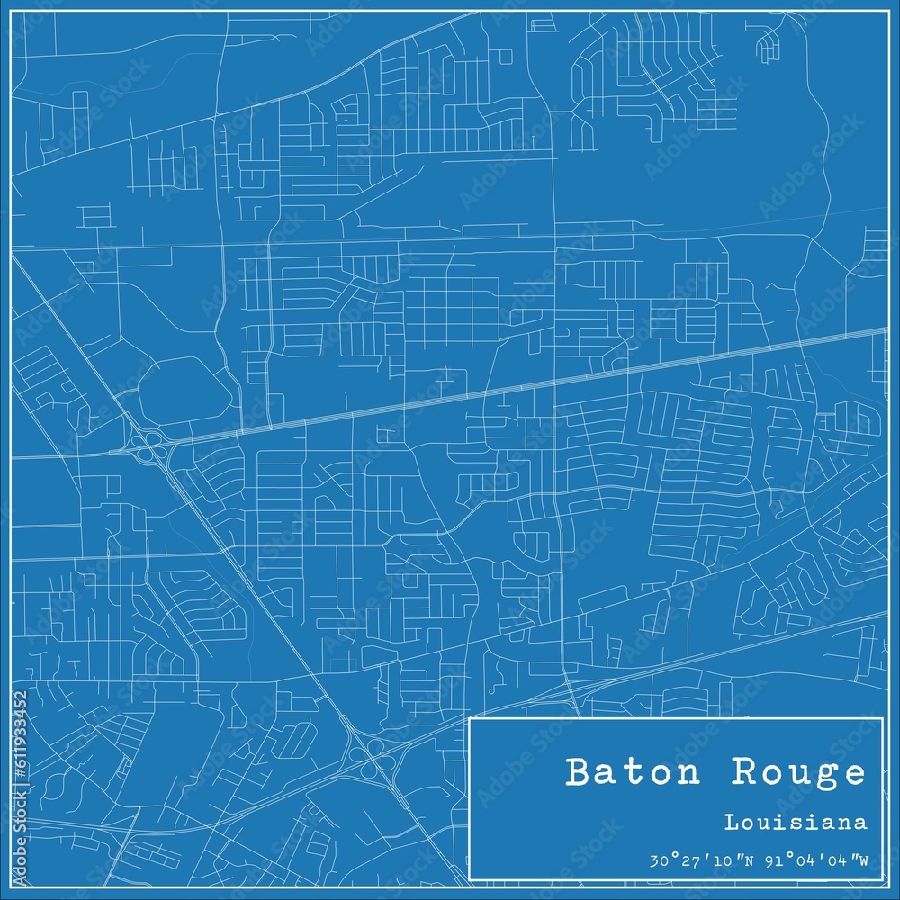 Blueprint US city map of Baton Rouge, Louisiana.