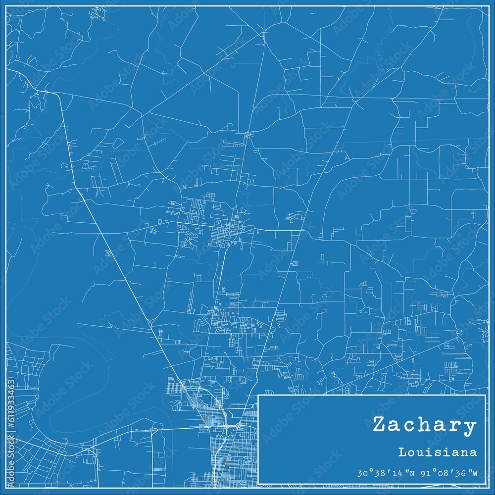 Fototapeta premium Blueprint US city map of Zachary, Louisiana.