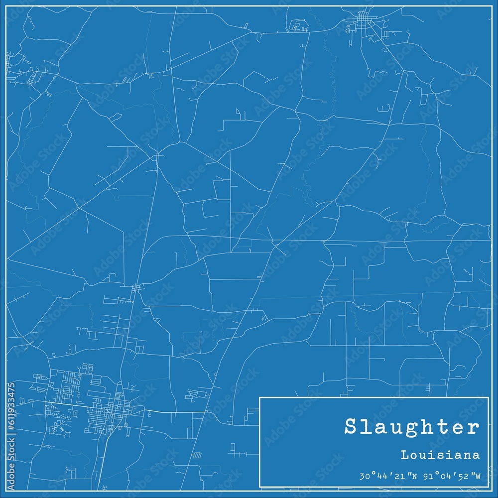 Blueprint US city map of Slaughter, Louisiana.
