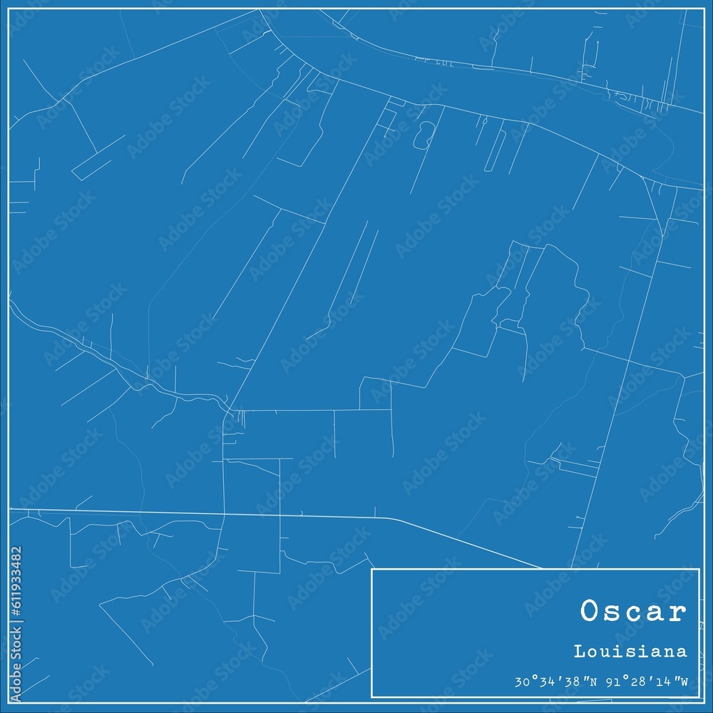 Blueprint US city map of Oscar, Louisiana.