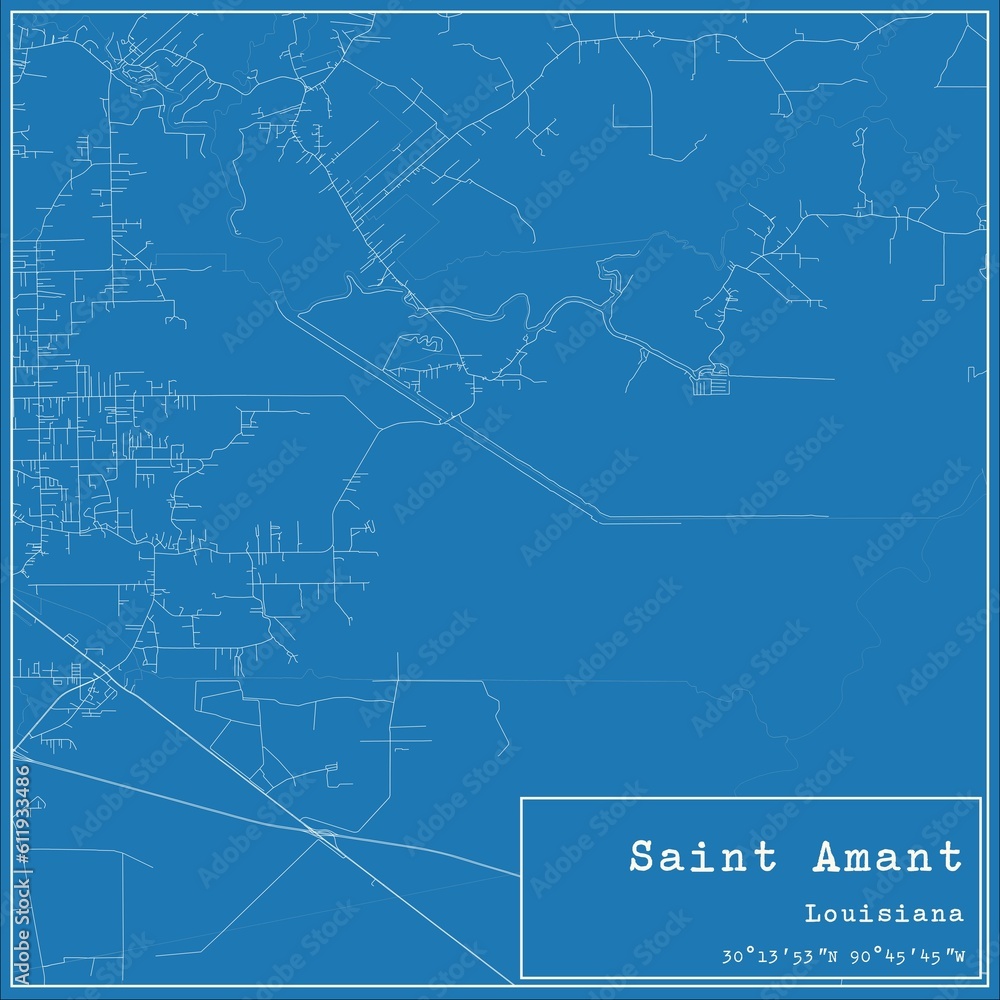Blueprint US city map of Saint Amant, Louisiana.