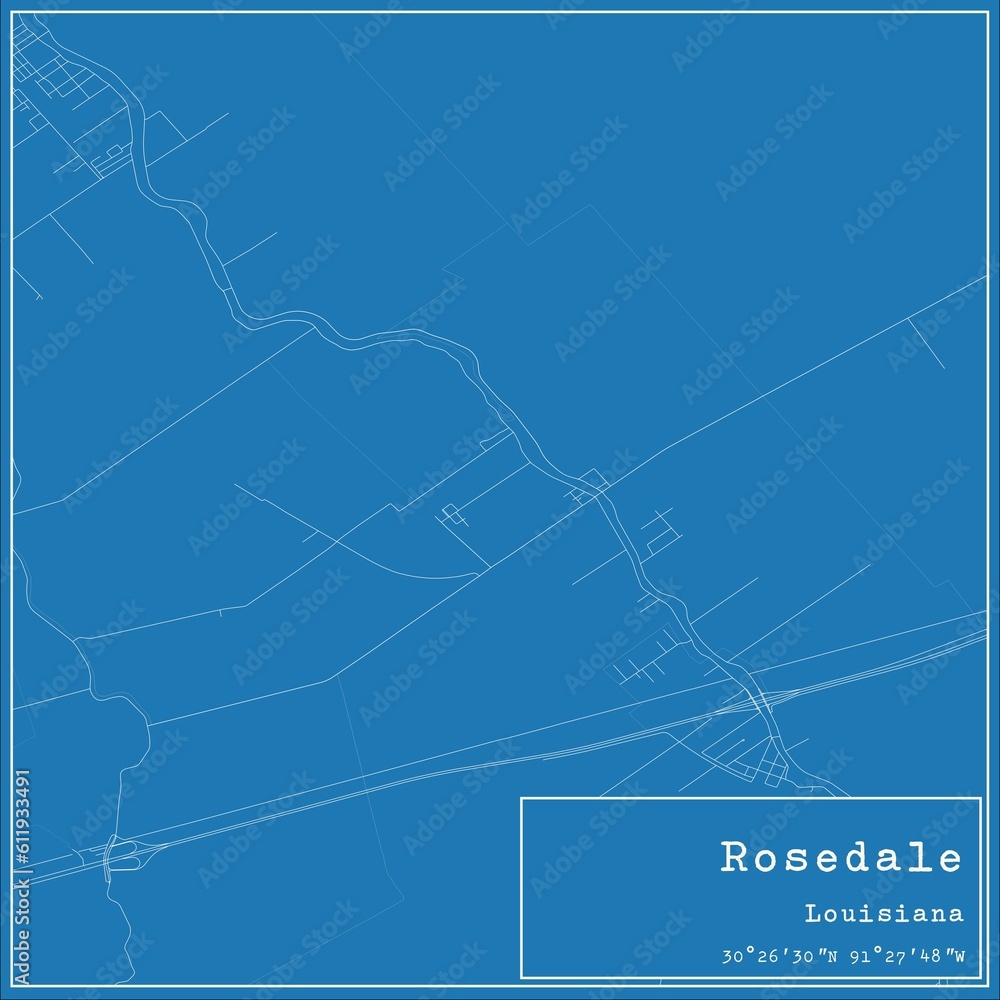 Blueprint US city map of Rosedale, Louisiana.
