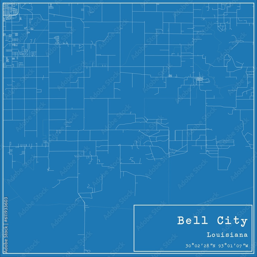 Blueprint US city map of Bell City, Louisiana.
