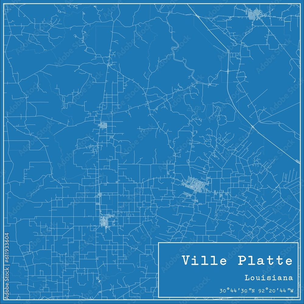Blueprint US city map of Ville Platte, Louisiana.