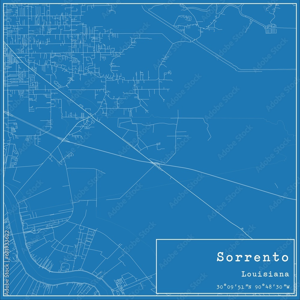 Blueprint US city map of Sorrento, Louisiana.