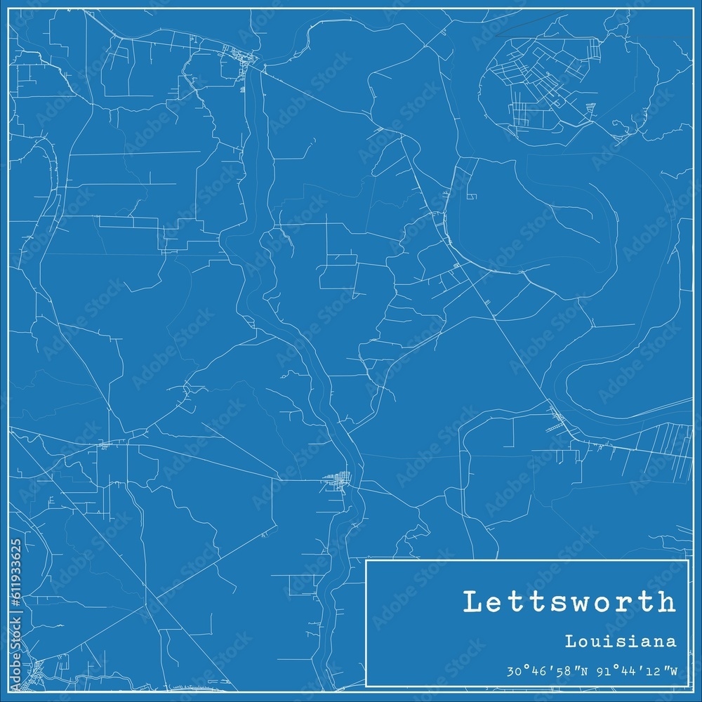 Blueprint US city map of Lettsworth, Louisiana.