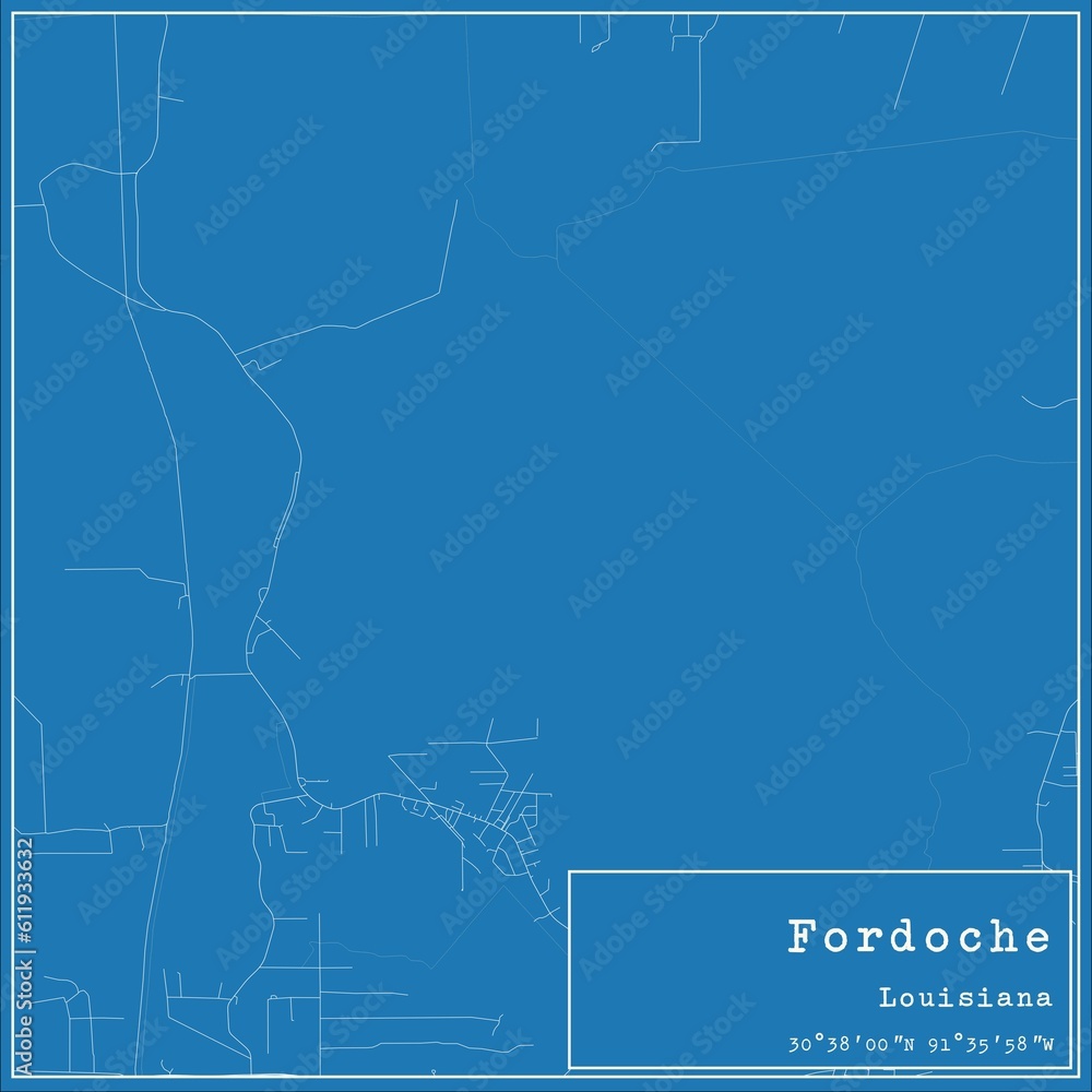 Blueprint US city map of Fordoche, Louisiana.
