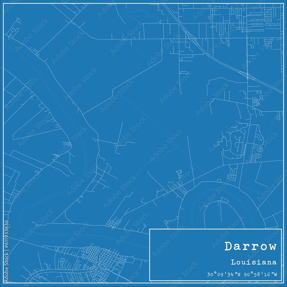 Blueprint US city map of Darrow, Louisiana.