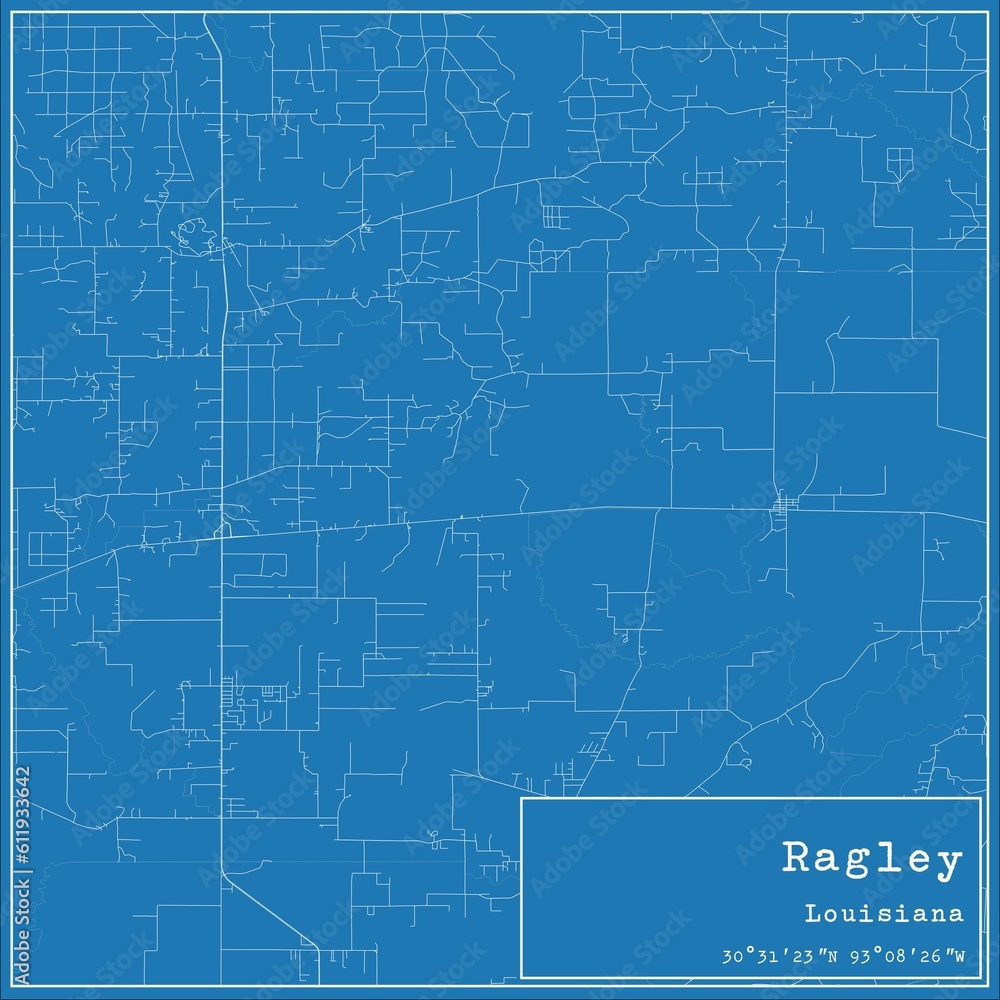 Blueprint US city map of Ragley, Louisiana.
