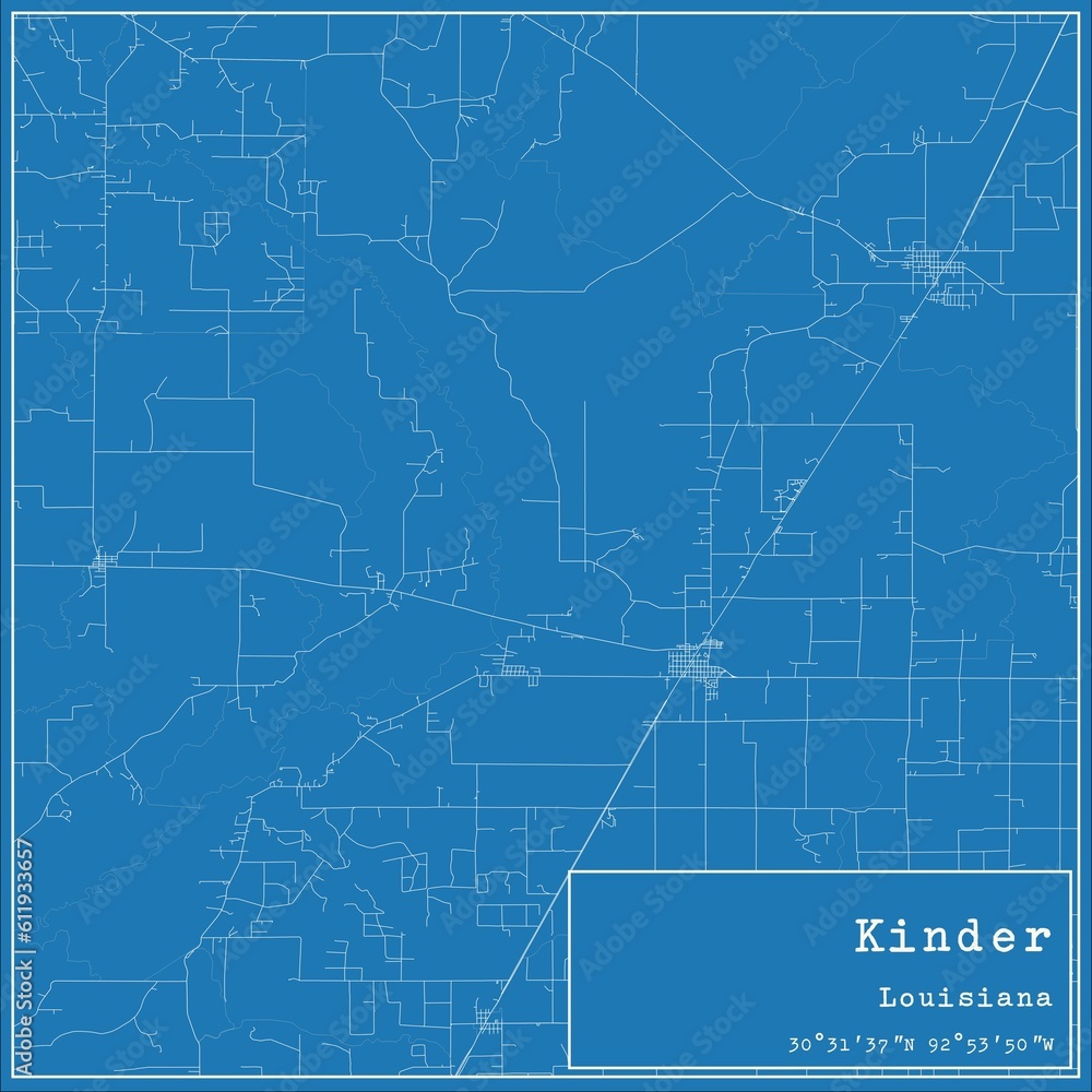 Blueprint US city map of Kinder, Louisiana.