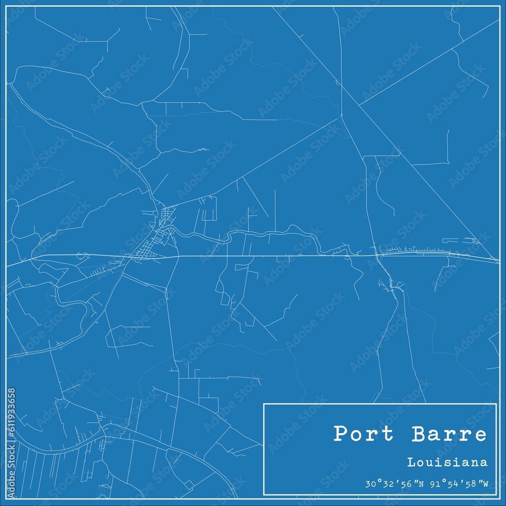 Blueprint US city map of Port Barre, Louisiana.