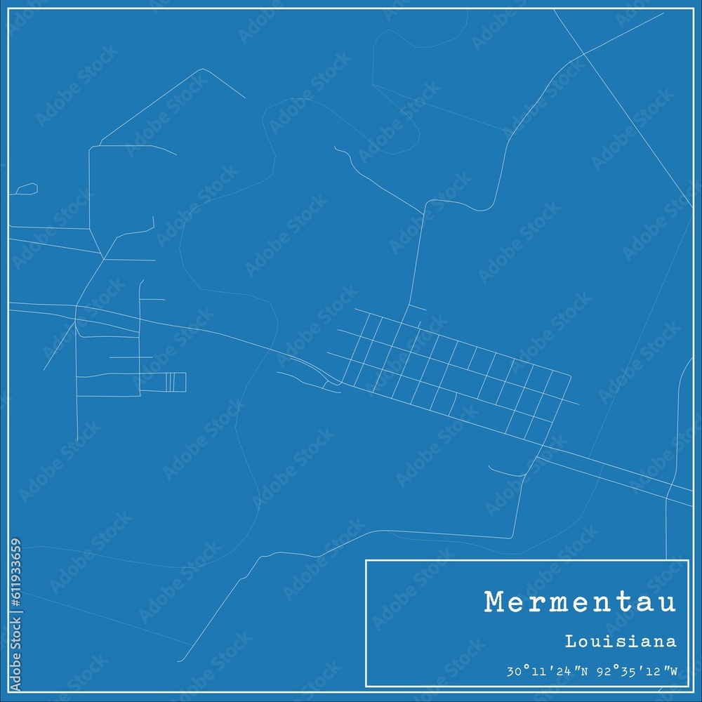Blueprint US city map of Mermentau, Louisiana.