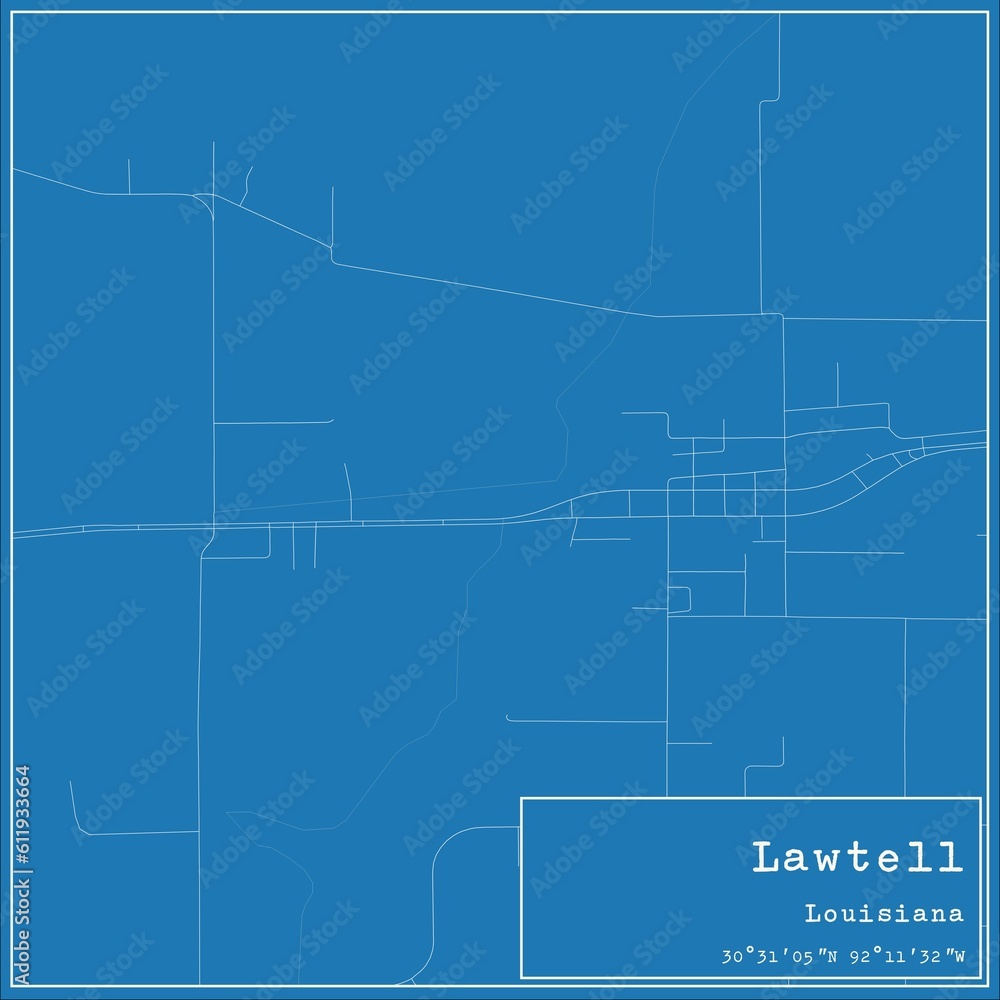 Blueprint US city map of Lawtell, Louisiana.