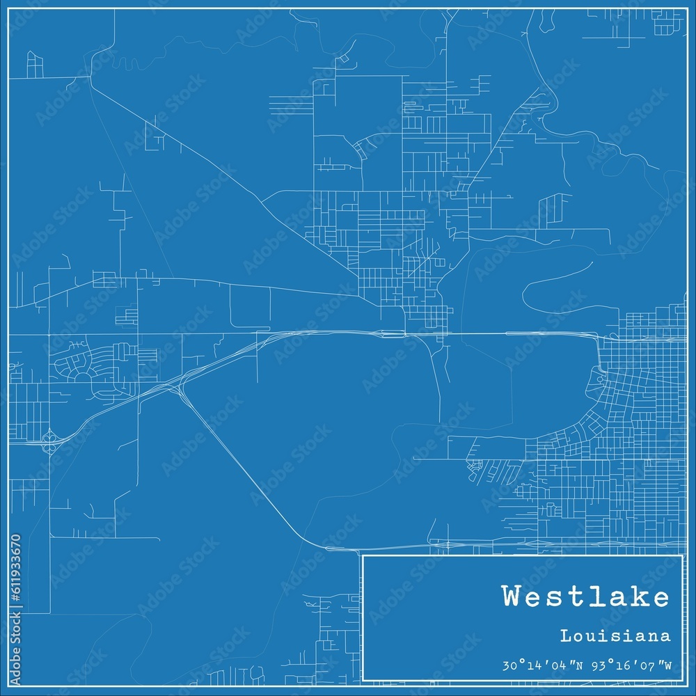 Blueprint US city map of Westlake, Louisiana.