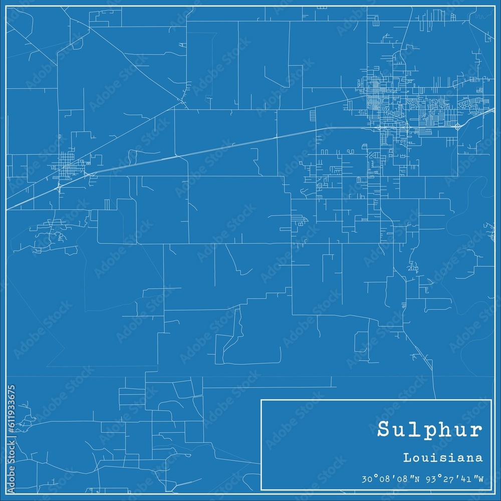 Blueprint US city map of Sulphur, Louisiana. Blueprint US city map of Sulphur, Louisiana.