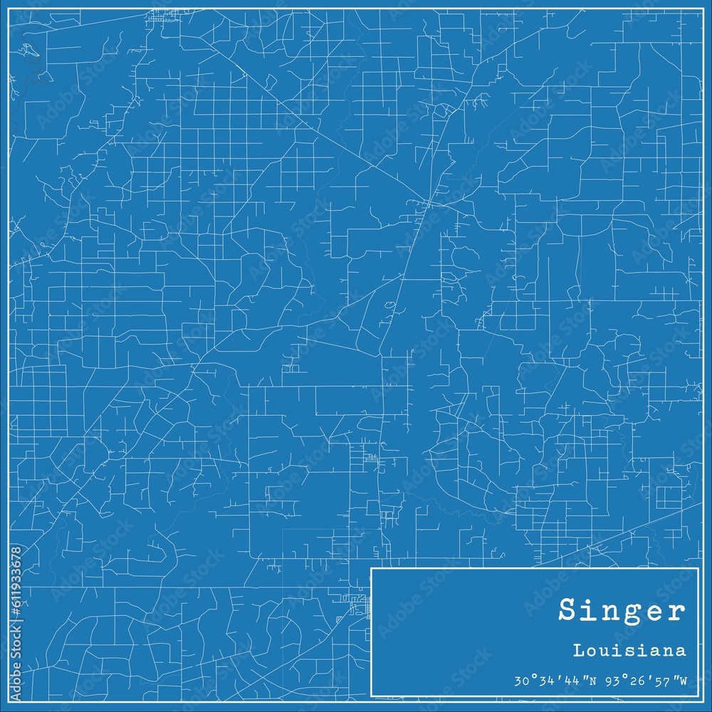 Fototapeta Blueprint US city map of Singer, Louisiana.
