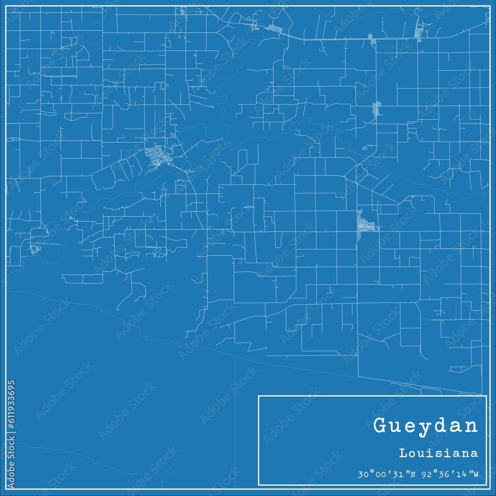 Blueprint US city map of Gueydan, Louisiana.