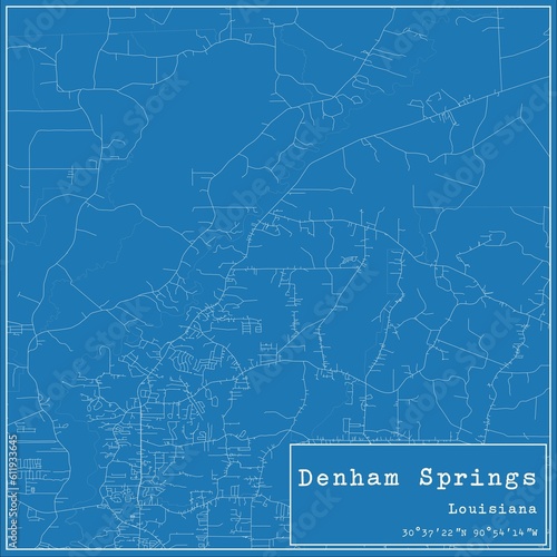 Blueprint US city map of Denham Springs, Louisiana.