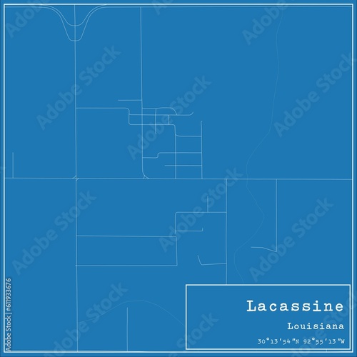 Blueprint US city map of Lacassine, Louisiana.