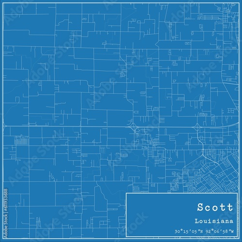 Blueprint US city map of Scott, Louisiana.