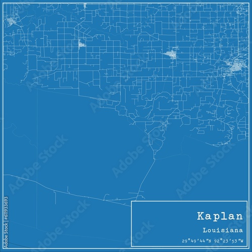 Blueprint US city map of Kaplan, Louisiana.