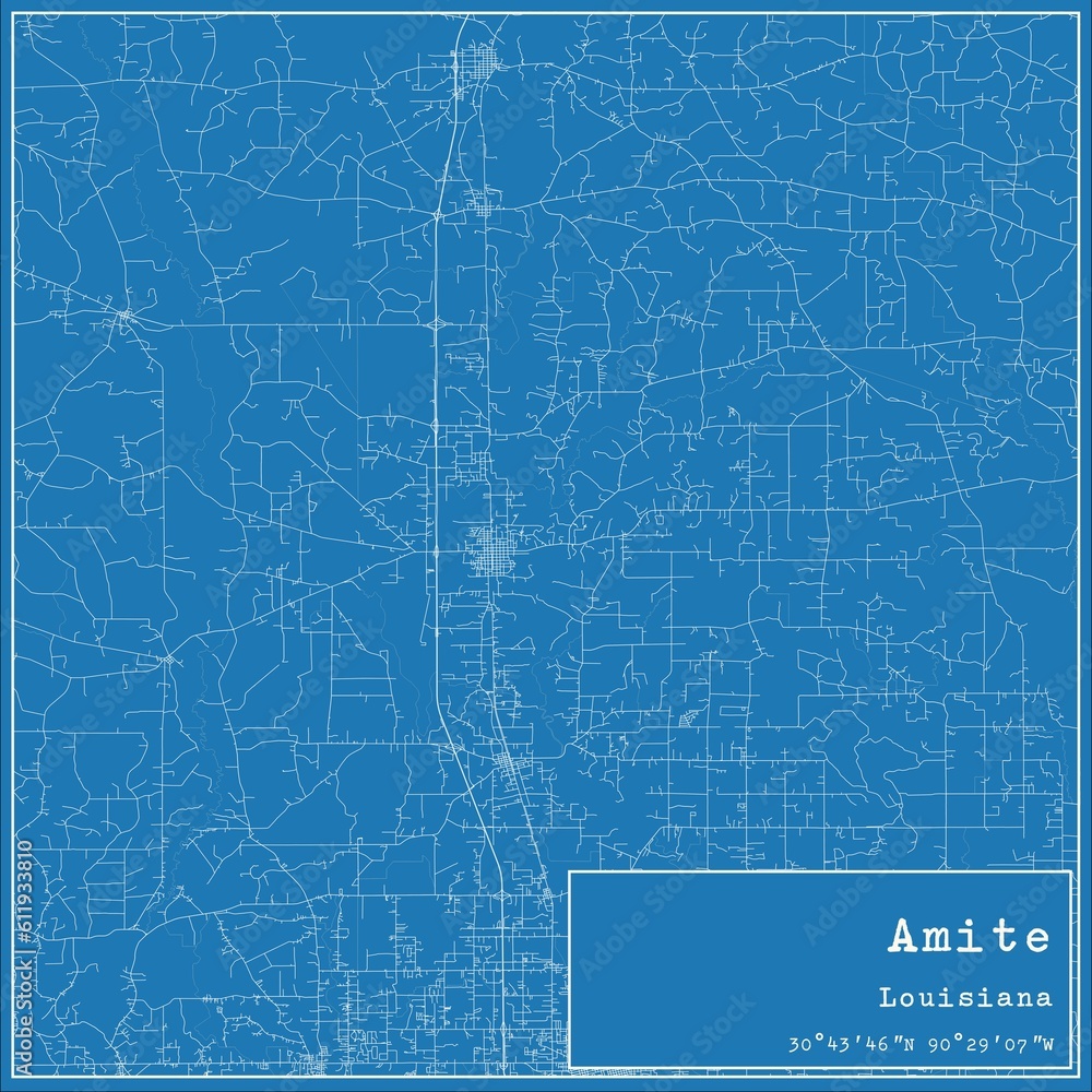 Blueprint US city map of Amite, Louisiana.