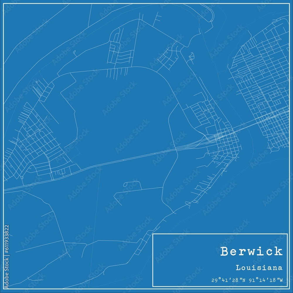 Blueprint US city map of Berwick, Louisiana.