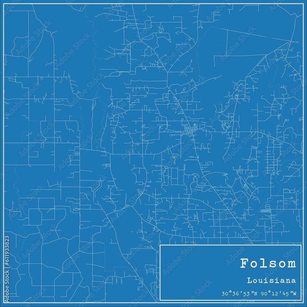 Blueprint US city map of Folsom, Louisiana.