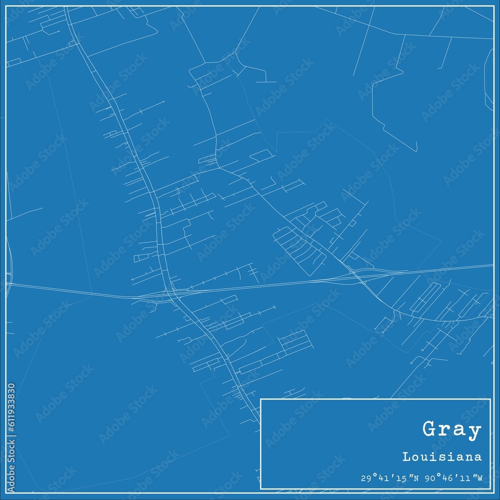 Blueprint US city map of Gray, Louisiana.
