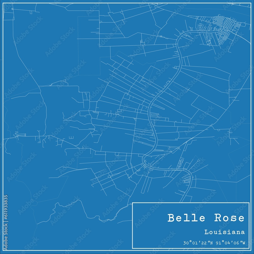 Blueprint US city map of Belle Rose, Louisiana.