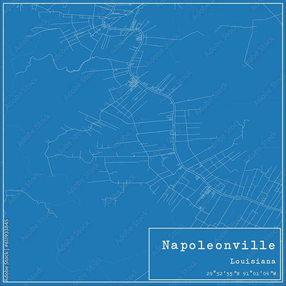 Blueprint US city map of Napoleonville, Louisiana.
