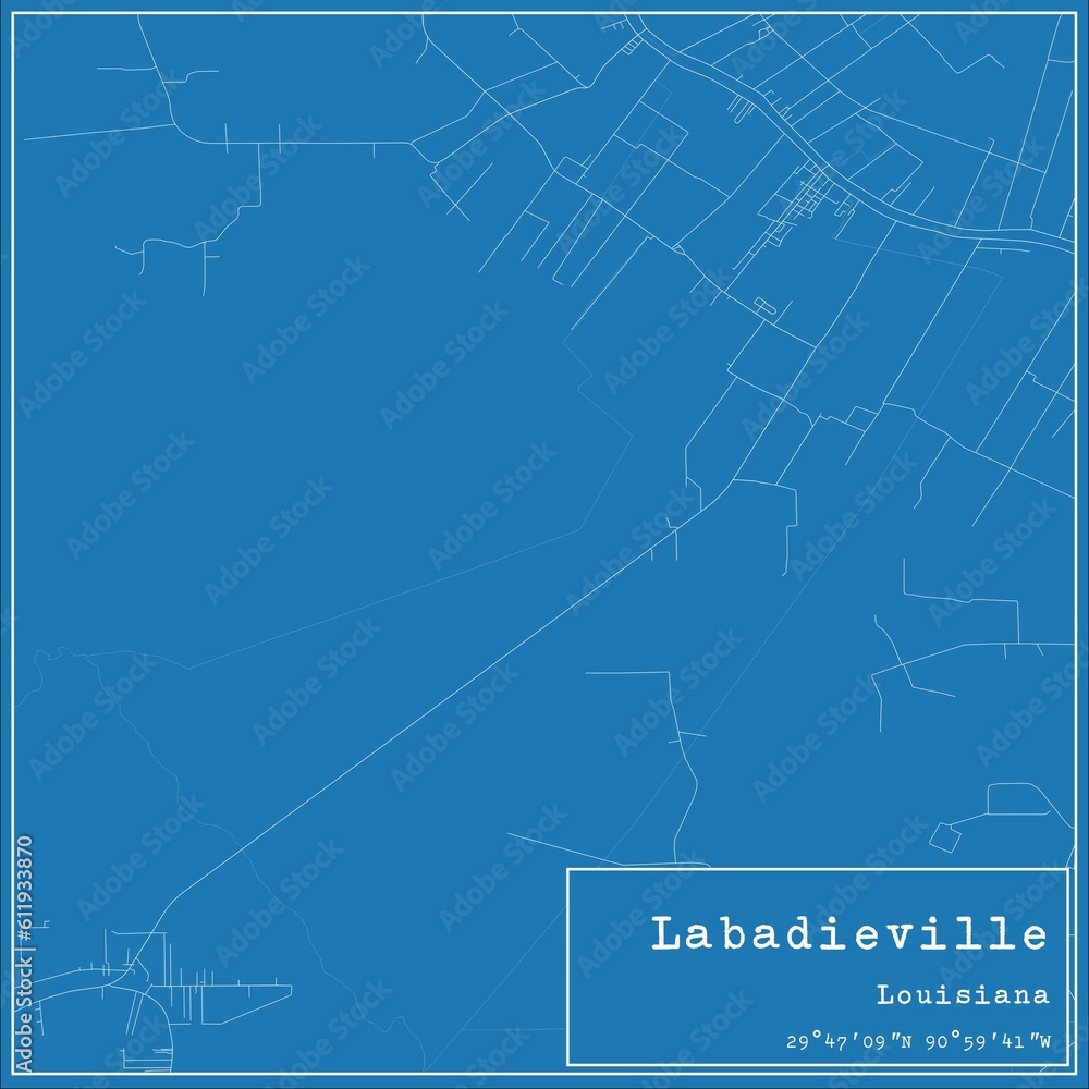 Blueprint US city map of Labadieville, Louisiana.