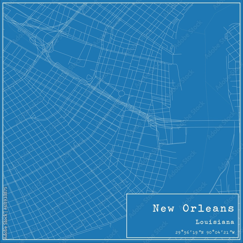 Blueprint US city map of New Orleans, Louisiana. Blueprint US city map of New Orleans, Louisiana.