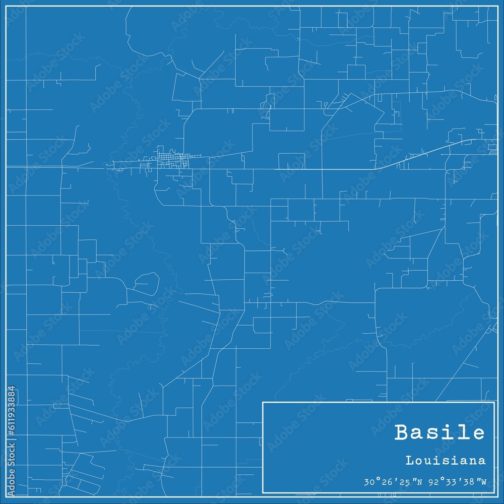 Blueprint US city map of Basile, Louisiana.